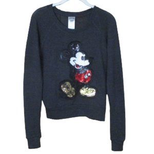 Disney Women's Gray Sequin Mickey Mouse Sweater XS
